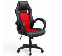 BAKAJI Sedia Sportiva Poltrona Direzionale da Ufficio 4 Ruote Girevole 360° Modello Racer Gaming Design Extra Lusso in Ecopelle Nero e Tessuto (Rosso)