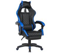 BAKAJI Sedia Sportiva Poltrona Direzionale da Ufficio 4 Ruote Girevole 360° Modello Racer Gaming Design Extra Lusso in Ecopelle Nero e Tessuto (Blu con Poggiapiedi)