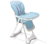 BAKAJI Seggiolone Pappa Happy Ultra Compatto Celeste, Seggiolino Salvaspazio con Imbottitura da 0 a 36 Mesi con Chiusura Facilitata, Cinture Sicurezza e Vassoio, Sedia per Infanzia Neonati