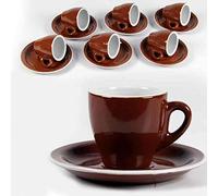 BAKAJI Servizio Set da 6 Tazzine da caffè Tazzina con Piattino in Ceramica Colore Marrone Design Moderno Capacità 95ml