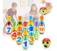 BAKAJI Set 10 Birilli da Bowling Giocattolo per Bambini con Pallina, Gioco con Palla e Birillo per Bambino e Bambina, Giocattolo Educativo Morbido, Sport di Famiglia, Idea Regalo per Ragazzi