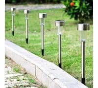 BAKAJI Set 10 Lampade da Giardino LED Ricarica Solare Impermeabili Altezza 30 cm Paletti Luci per Sentieri Segnapasso Illuminazione per esterno Crepuscolare Design Moderno Colore Silver