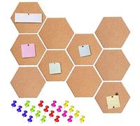 BAKAJI Set 10 PZ Bacheca Lavagna di Sughero Esagonale Adesiva Decorazione Casa Arredamento Ufficio Design Moderno per Parete Muro Con Puntine Dimensione 15x17 cm