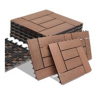 BAKAJI Set 11 Pezzi Piastrelle WPC da Giardino Esterno, Patio, Balcone, Pavimento con Drenaggio Acqua, Piastrella Montaggio Incastro, Resistente Agli Agenti Atmosferici, Design Incastrato (Terracotta)