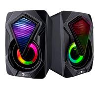 BAKAJI Set 2 Casse Speacker da Gaming per Pc con Luce LED RGB, Connessione USB 2.0, Connettività Bluetooth/Aux, Jack 3.5 mm, Coppia di Altoparlanti da Gioco, Suono Immersivo, Cavo 1,5 Metri, 12 W