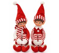 BAKAJI Set 2 Elfi Lui e Lei Decorazione Natalizia, Elfo Morbido Addobbo di Natale con Cappello Rosso, Ornamento Peluche per Interni Natalizie Ideali per Addobbare Casa, Negozi, Ufficio