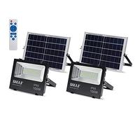 BAKAJI Set 2 Fari Led Esterno 100W con Pannello Solare Luce Bianco 6000K Ultra-Luminoso 1000LM Lampada Faro Faretto con Telecomando Timer e Sensore Crepuscolare Faretti Risparmio Energetico IP65