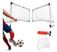 BAKAJI Set 2 Porte Calcio 92 x 64 cm con Pallone, Gonfiatore e Morsetti Resistenti per Fissaggio, Porta da Football Sport da Esterno e Interno, Montaggio Rapido per Allenamento Sportivo