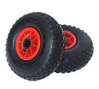 Bakaji Set 2 Ruote Pneumatiche per Carrello, Gomme ad Aria 4 Strati 3.00-4, Battistrada Scolpito Diametro 26cm Larghezza 9cm, Cerchio Rosso, Ruote Ricambio Carrellino
