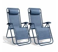 BAKAJI Set 2 Sedie Gravità Zero con Cuscino Ergonomico, Sedia da Giardino, Balcone, Terrazzo, Patio, Zero Gravity Richiudibile e Salvaspazio con Struttura Resistente e Rivestimento Textilene (Blu)