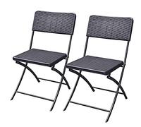 BAKAJI Set 2 Sedie Pieghevoli Salvaspazio Arredamento Esterno Giardino con Seduta e Schienale in Polyrattan e Struttura in Acciaio Design Moderno Dimensione 54 x 44,5 x 81 cm (Nero)