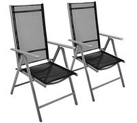 BAKAJI Set 2 Sedie Pieghevoli Struttura in Alluminio Schienale Reclinabile in 5 Posizioni con Braccioli e Rivestimento Texilene per Campeggio Spiaggia Giardino Colore Grigio e Nero (Nero)