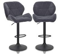 Set 2 Sgabelli Cucina Regolabile Seduta Velluto Sgabello Grigio Scuro Casa Bar