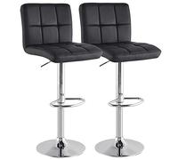 BAKAJI Set 2 Sgabelli Alto da Bar Cucina Seduta e Schienale in Ecopelle Eco Pelle Sgabello Base in Metallo Cromato con Poggiapiedi Altezza Regolabile Design Moderno (Nero)