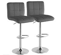 BAKAJI Set 2 Sgabelli Alto da Bar Cucina Seduta e Schienale in Ecopelle Eco Pelle Sgabello Base in Metallo Cromato con Poggiapiedi Altezza Regolabile Design Moderno (Grigio Scuro)