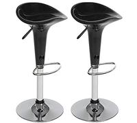 BAKAJI Set 2 Sgabelli Bar Cucina Design Moderno Base in Acciaio Cromato Seduta in ABS Sgabello Girevole con Altezza Regolabile e Poggiapiedi (Nero)