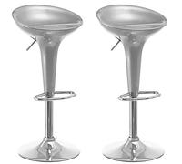 BAKAJI Set 2 Sgabelli Bar Cucina Design Moderno Base in Acciaio Cromato Seduta in ABS Sgabello Girevole con Altezza Regolabile e Poggiapiedi (Grigio)