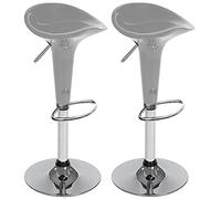 BAKAJI Set 2 Sgabelli Bar Cucina Design Moderno Base in Acciaio Cromato Seduta in ABS Sgabello Girevole con Altezza Regolabile e Poggiapiedi (Grigio)