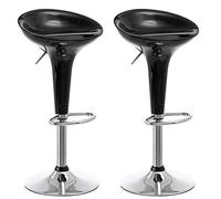 BAKAJI Set 2 Sgabelli Bar Cucina Design Moderno Base in Acciaio Cromato Seduta in ABS Sgabello Girevole con Altezza Regolabile e Poggiapiedi (Nero)