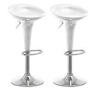 BAKAJI Set 2 Sgabelli Bar Cucina Design Moderno Base in Acciaio Cromato Seduta in ABS Sgabello Girevole con Altezza Regolabile e Poggiapiedi (Bianco)