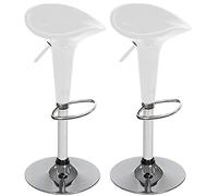 BAKAJI Set 2 Sgabelli Bar Cucina Design Moderno Base in Acciaio Cromato Seduta in ABS Sgabello Girevole con Altezza Regolabile e Poggiapiedi (Bianco)