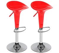 BAKAJI Set 2 Sgabelli Bar Cucina Design Moderno Base in Acciaio Cromato Seduta in ABS Sgabello Girevole con Altezza Regolabile e Poggiapiedi (Rosso)