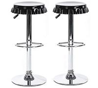 BAKAJI Set 2 Sgabelli Bar E Cucina Alti Forma Tappo Di Bottiglia Girevoli Poggiapiedi Cromo/Nero Casa Cucina Soggiorno Sala Da Pranzo Home Design Sgabello