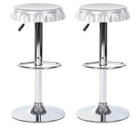 BAKAJI Set 2 Sgabelli Bar E Cucina Alti Forma Tappo Di Bottiglia Girevoli Poggiapiedi Cromo/Rosso Casa Cucina Soggiorno Sala Da Pranzo Home Design Sgabello (Silver)
