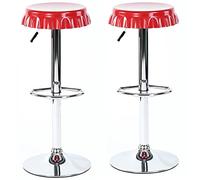 BAKAJI Set 2 Sgabelli Bar E Cucina Alti Forma Tappo Di Bottiglia Girevoli Poggiapiedi Cromo/Rosso Casa Cucina Soggiorno Sala Da Pranzo Home Design Sgabello