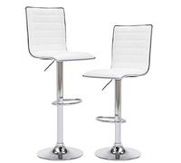 Set 2 Sgabelli da Bar Cucina Seduta e Schienale in Ecopelle Similpelle Base in Metallo Cromato con Poggiapiedi Sgabello Design Moderno Girevole con Altezza Regolabile