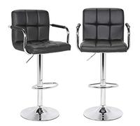 Set Sgabelli Cucina Seduta Pelle Imbottita Sgabello con Braccioli Casa Bar Nero
