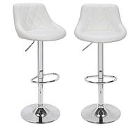 BAKAJI Set 2 Sgabelli da Bar Cucina Seduta e Schienale in Ecopelle Similpelle Base in Metallo Cromato con Poggiapiedi Sgabello Design Moderno Girevole con Altezza Regolabile (Bianco)