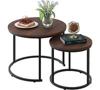 BAKAJI Set 2 Tavolini da salotto ad Incastro, Forma Rotonda con Struttura in Metallo Nero e Piano in legno Noce, Tavoli da Caffè Salvaspazio Design Industrial, Soggiorno, Casa, Ufficio (Design 2)