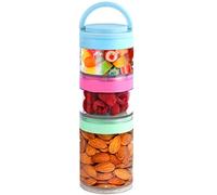 BAKAJI Set 3 Contenitori da Cucina Impilabili con Sistema Salvafreschezza e Maniglia Ergonomica, Barattoli Colori Assortiti, Coperchio Chiusura Ermetica, Organizer Salvaspazio, 1 x 440 ml - 2 x 230 ml