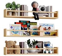 BAKAJI Set 3 Mensole da Parete in Legno, Scaffali a Muro Multiuso e Barra di Protezione Oggetti, Scaffalatura per Camera da Letto, Soggiorno, Cucina, Bagno, Libreria Salvaspazio 3 x 60 cm (Quercia)