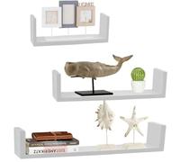 BAKAJI Set 3 Mensole da Parete Moderne Design con Bordi Laterali Mensola Scaffale 1 Ripiano in Legno MDF Varie Dimensioni (Bianco Perla)