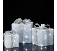 BAKAJI Set 3 Pacchetti Pacchi Regalo Luminosi di Natale con Decorazioni Addobbi Luci LED Natalizie Box Luminose in Rattan Natale Scatole con Luci Festive Kit Decorazioni Natalizie Interni Esterni…