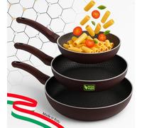 BAKAJI Set 3 Padelle Bee con Rivestimento Interno Antiaderente Nido D'Ape, Diametro 20-24 - 28 cm, PFOA Free, Cottura Omogenea, Manico Atermico Cool Touch, Ideale Fornelli Gas Induzione, Universale