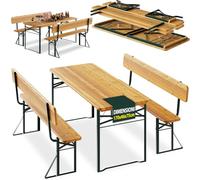 BAKAJI Set 3 Pezzi Birreria con Tavolo Pieghevole e Panche da Esterno, Struttura in Acciaio Comoda, Seduta Ergonomica e Resistente, Ideale per Giardino, Bar, Campeggio, Sagra (170 cm con Schienale)