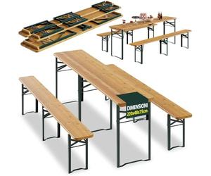 BAKAJI Set 3 Pezzi Birreria con Tavolo Pieghevole e Panche da Esterno, Struttura in Acciaio Comoda, Seduta Ergonomica e Resistente, Ideale per Giardino, Bar, Campeggio, Sagra (220 cm)