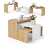 BAKAJI Set 3 Tavolini da Salotto ad Incastro Design Moderno in Legno MDF Bicolore Quercia Dimensioni 65 x 30 x 39 cm