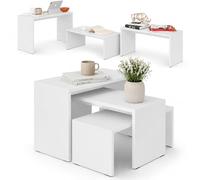 BAKAJI set 3 Tavolini Divano Tavolino caffè da Salotto Rettangolare Tavolo 3 Ripiani a Incastro Design Moderno Struttura in Legno MDF Bicolore 3 Altezze Dimensioni 65 x 30 x 39 cm (Bianco)