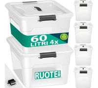 BAKAJI Set 4 Contenitori con Coperchio per Vesiti in Plastica con Ruote, Portaog