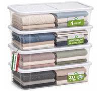 BAKAJI Set 4 Contenitori Sottoletto con Coperchio Trasparente, Storage Box Organizer Impilabile Salvaspazio Capiente e Robusto, Scatole Multiuso per Armadio, Vestiti, Stoccaggio Versatile