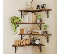 BAKAJI Set 4 Mensole in Legno Angolari, Scaffalatura ad Angolo Montaggio a Muro, Aste Metallo, Scaffalatura per Camera da Letto, Soggiorno, Cucina, Bagno, Libreria Salvaspazio (Rovere)