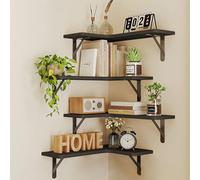 BAKAJI Set 4 Mensole in Legno Angolari, Scaffalatura ad Angolo Montaggio a Muro, Aste Metallo, Scaffalatura per Camera da Letto, Soggiorno, Cucina, Bagno, Libreria Salvaspazio (Nero)