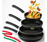 BAKAJI Set 4 Padelle Vulcano Diametro 16-20 - 24-28 cm Made in Italy, Rivestimento Antiaderente PFOA Free, Cottura Omogenea, Manico Atermico Cool e Soft Touch, Ideale per Fornelli a Gas