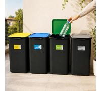 BAKAJI Set 4 Pattumiere per Raccolta Differenziata, Bidoni Spazzatura da 50 Litri con Coperchio Colorato Verde, Blu e Giallo, Contenitori Immondizia da Esterno e Interno, 37.5 x 36 x 62 cm