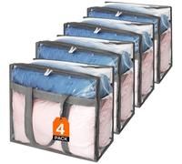 BAKAJI Set 4 Sacchetti Trasparenti in PVC Salvaspazio per Vestiti, Scatole Borse con Pieghevoli con Manici Rinforzati Ideale per Camera da Letto, Armadio, Borsa 45 x 38 x 23 cm