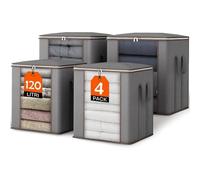 BAKAJI Set 4 Scatole Capacità 120 Litri per Vestiti Salvaspazio, Contenitori Organizer Pieghevoli Exra Large Ideale per Camera da Letto, Armadio, con Finestra Frontale Trasparente, Manici Rinforzati